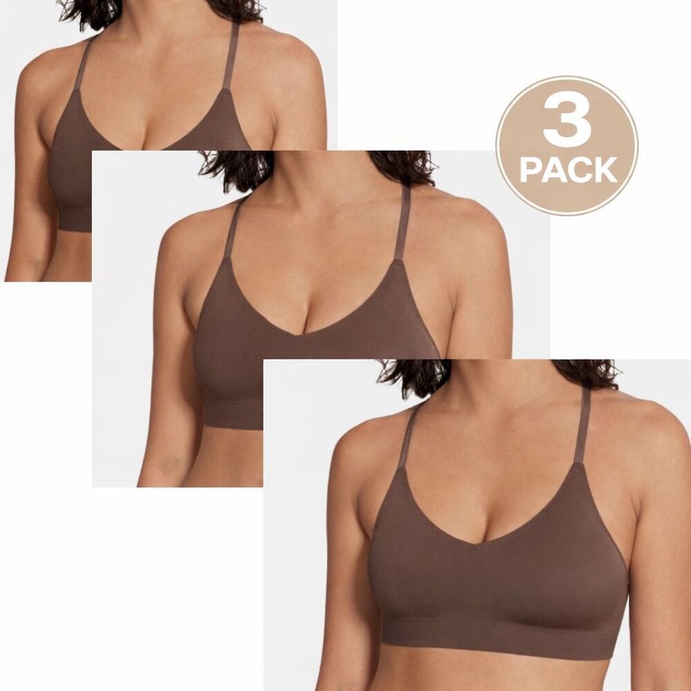 Lot of 3 True & Co Women lace bras racerback adjustable strap bralettes brown XL